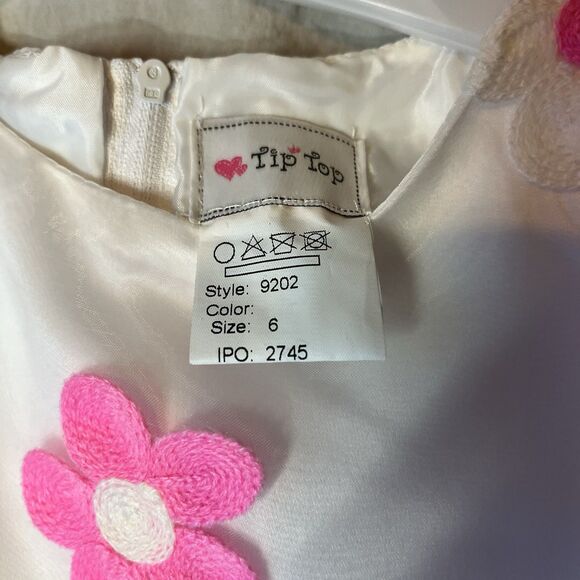 Tip Top Little Girls Dress White With White/pink Flowers Special Occasion Size 6 - Picture 5 of 6
